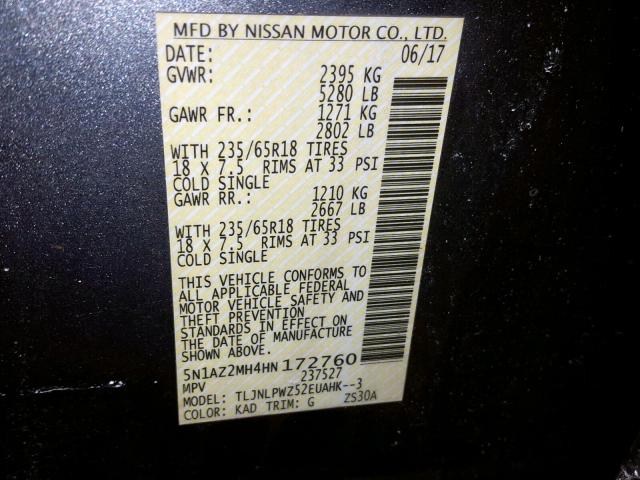 5N1AZ2MH4HN172760 - 2017 NISSAN MURANO S ნაცრისფერი ფოტო 10