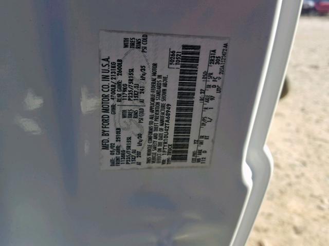 1FTYR10U42TA68949 - 2002 FORD RANGER WHITE photo 10