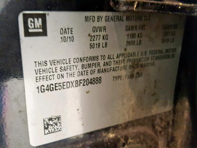 1G4GE5EDXBF204888 - 2011 BUICK LACROSSE C BLACK photo 10