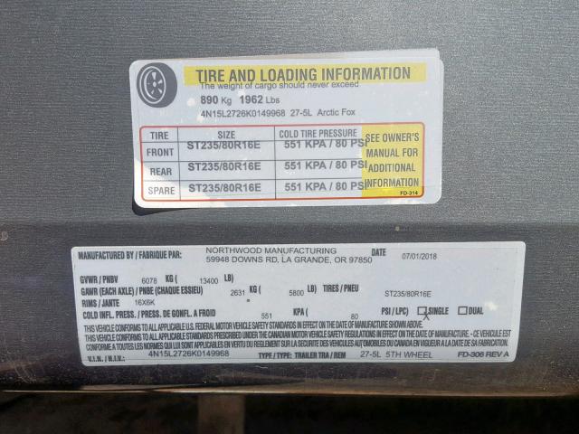 4N15L2726K0149968 - 2019 NORT ARTIC FOX 白色 照片 10