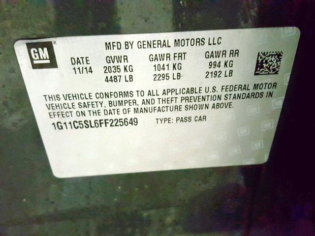 1G11C5SL6FF225649 - 2015 CHEVROLET MALIBU 1LT 灰色 照片 10