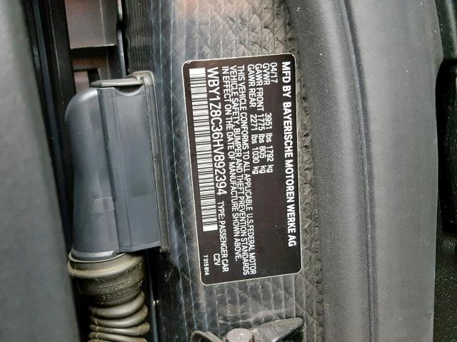 WBY1Z8C36HV892394 - 2017 BMW I3 REX Grafito foto 10