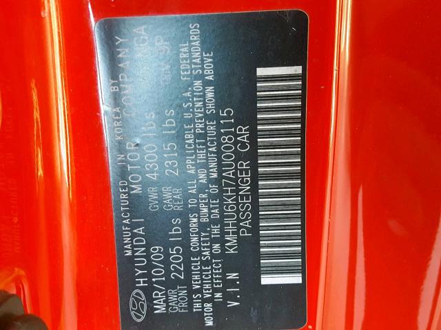 KMHHU6KH7AU008115 - 2010 HYUNDAI GENESIS CO RED photo 10