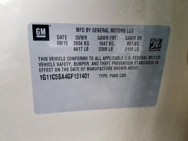 1G11C5SA4GF131401 - 2016 CHEVROLET MALIBU LIM 棕色 照片 10