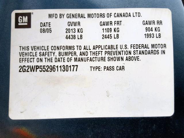 2G2WP552961130177 - 2006 PONTIAC GRAND PRIX BLUE photo 10