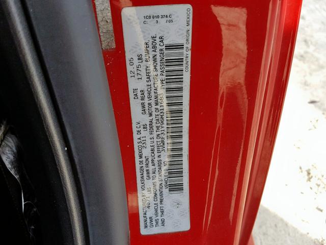 3VWRF31Y96M311683 - 2006 VOLKSWAGEN NEW BEETLE 红色 照片 10