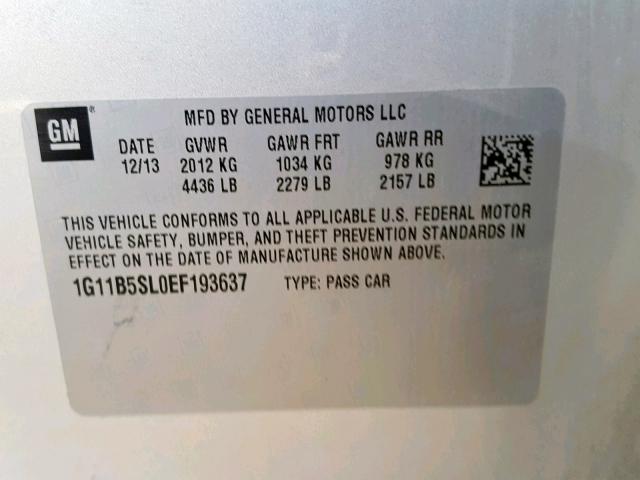 1G11B5SL0EF193637 - 2014 CHEVROLET MALIBU LS SILVER photo 10