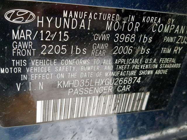 KMHD35LHXGU266874 - 2016 HYUNDAI ELANTRA GT BLUE photo 10