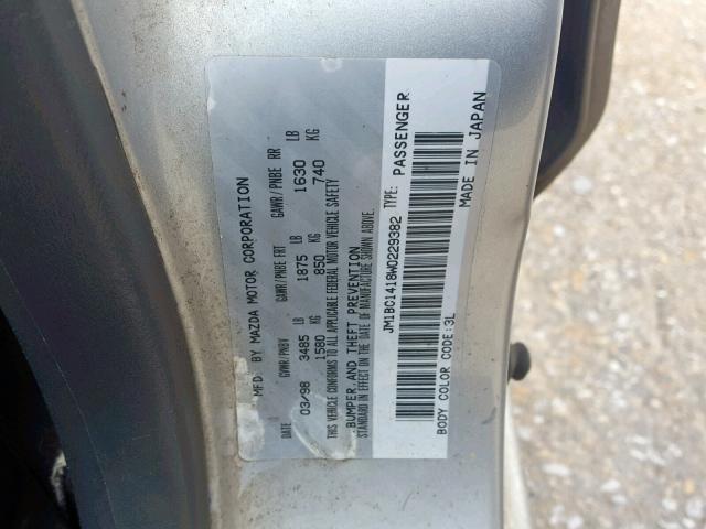 JM1BC1418W0229382 - 1998 MAZDA PROTEGE DX SILVER photo 10