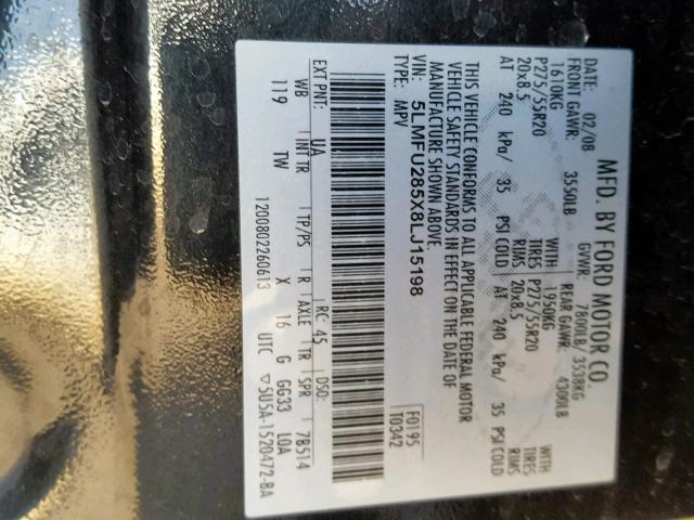 5LMFU285X8LJ15198 - 2008 LINCOLN NAVIGATOR 黑色 照片 10