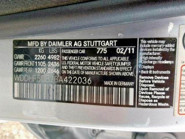 WDDHF5GB2BA422036 - 2011 MERCEDES-BENZ E 350 SILVER photo 10