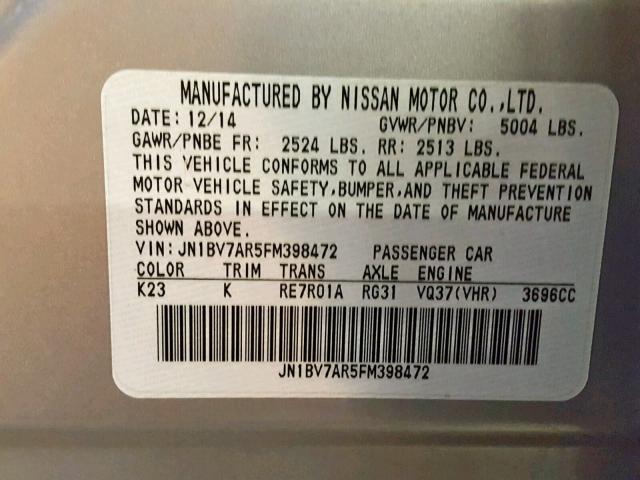 JN1BV7AR5FM398472 - 2015 INFINITI Q50 BASE SILVER photo 10