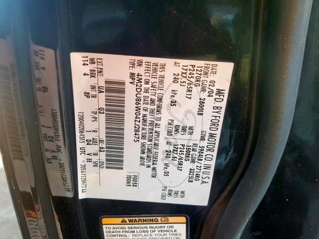 4M2DU86W04ZJ28475 - 2004 MERCURY MOUNTAINEE 黑色 照片 10