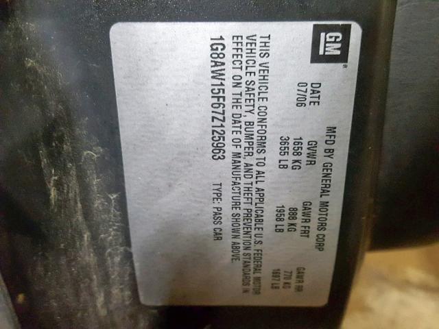 1G8AW15F67Z125963 - 2007 SATURN ION LEVEL GRAY photo 10