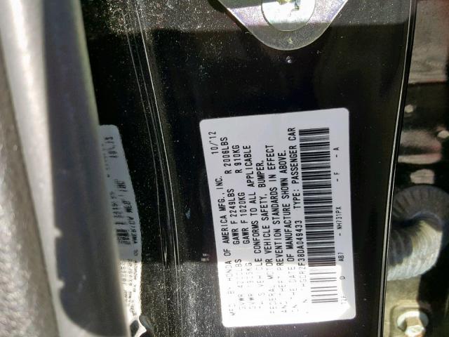 1HGCR2F38DA049433 - 2013 HONDA ACCORD LX BLACK photo 10