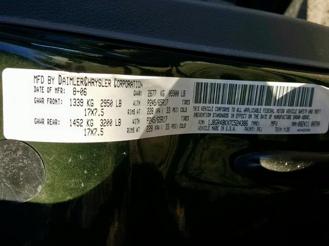 1J8GR48KX7C524386 - 2007 JEEP GRAND CHER Grün Foto 10