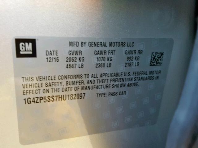 1G4ZP5SS7HU182097 - 2017 BUICK LACROSSE E SILVER photo 10