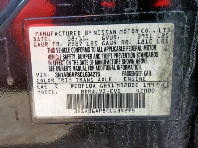 3N1AB6AP8CL634275 - 2012 NISSAN SENTRA 2.0 BLACK photo 10