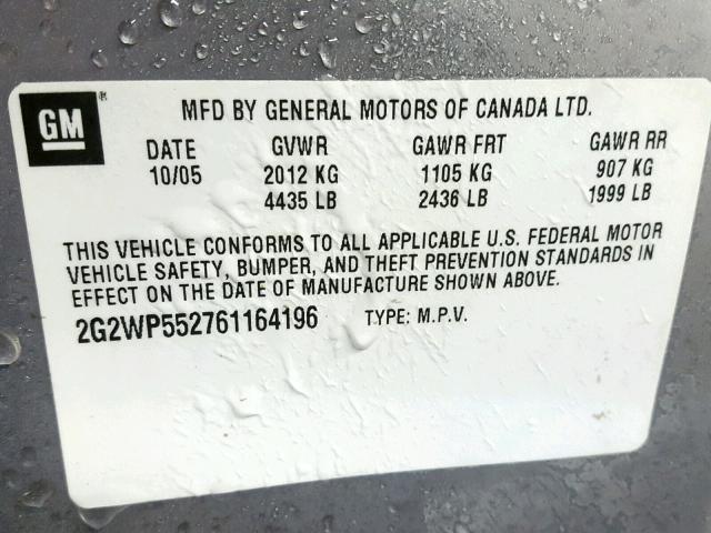 2G2WP552761164196 - 2006 PONTIAC GRAND PRIX SILVER photo 10