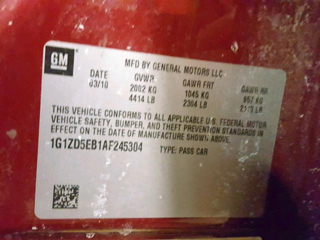 1G1ZD5EB1AF245304 - 2010 CHEVROLET MALIBU 2LT RED photo 10