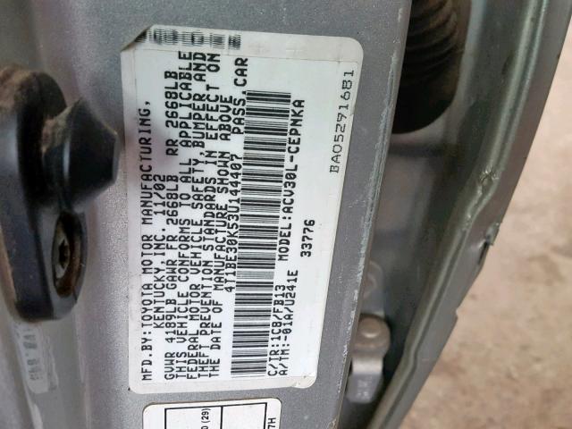 4T1BE30K53U144407 - 2003 TOYOTA CAMRY LE 银色 照片 10
