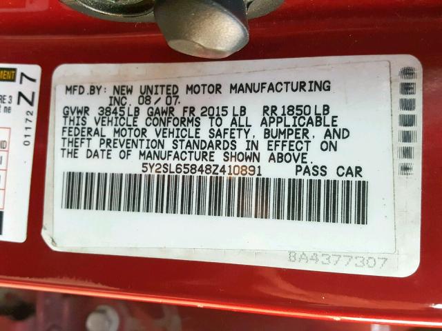 5Y2SL65848Z410891 - 2008 PONTIAC VIBE RED photo 10