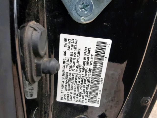 5J6YH28756L011988 - 2006 HONDA ELEMENT EX BLACK photo 10