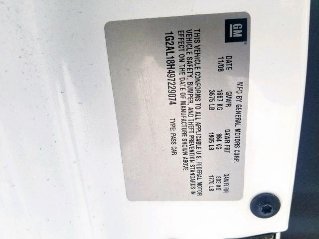 1G2AL18H497229074 - 2009 PONTIAC G5 WHITE photo 10