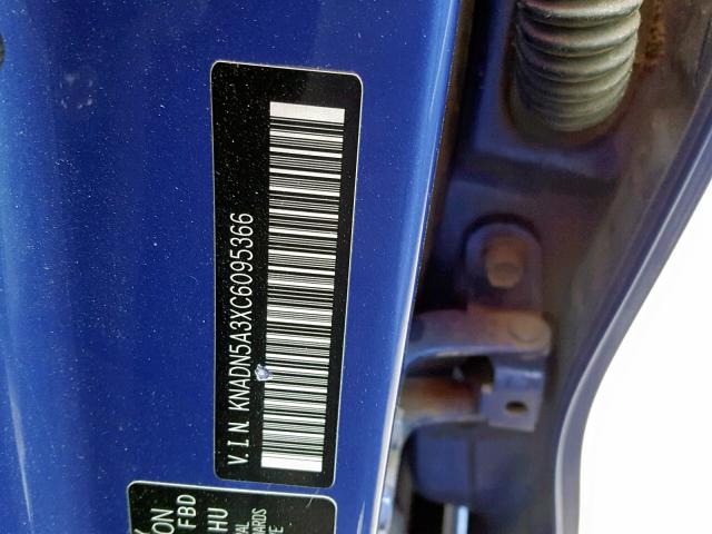 KNADN5A3XC6095366 - 2012 KIA RIO EX BLUE photo 10