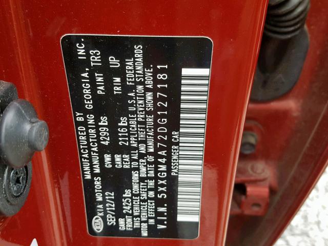 5XXGM4A72DG127181 - 2013 KIA OPTIMA LX RED photo 10