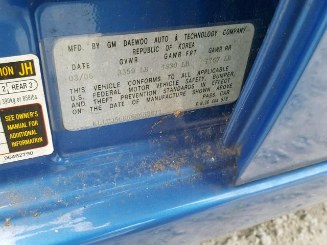 KL1TD56666B658811 - 2006 CHEVROLET AVEO BASE ლურჯი ფოტო 10