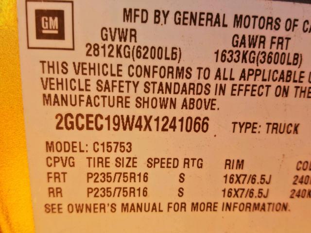 2GCEC19W4X1241066 - 1999 CHEVROLET SILVERADO SILVER photo 10