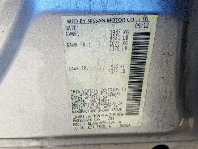 1N4BL3AP9DN442898 - 2013 NISSAN ALTIMA 3.5 SILVER photo 10