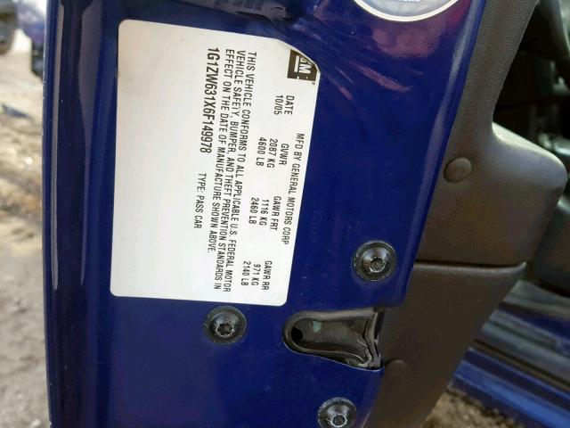 1G1ZW631X6F149978 - 2006 CHEVROLET MALIBU MAX BLUE photo 10