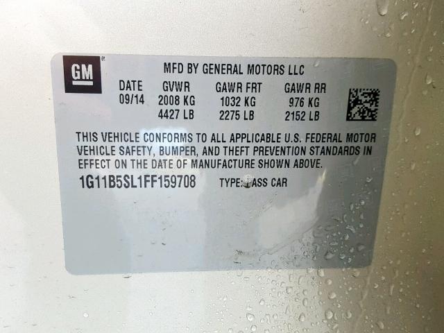 1G11B5SL1FF159708 - 2015 CHEVROLET MALIBU LS GOLD photo 10