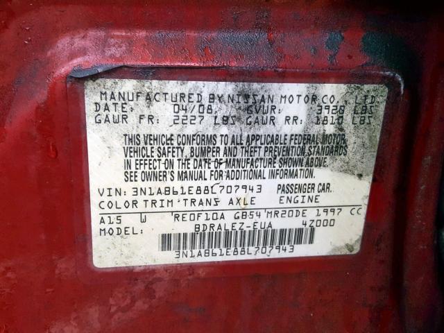 3N1AB61E88L707943 - 2008 NISSAN SENTRA 2.0 RED photo 10