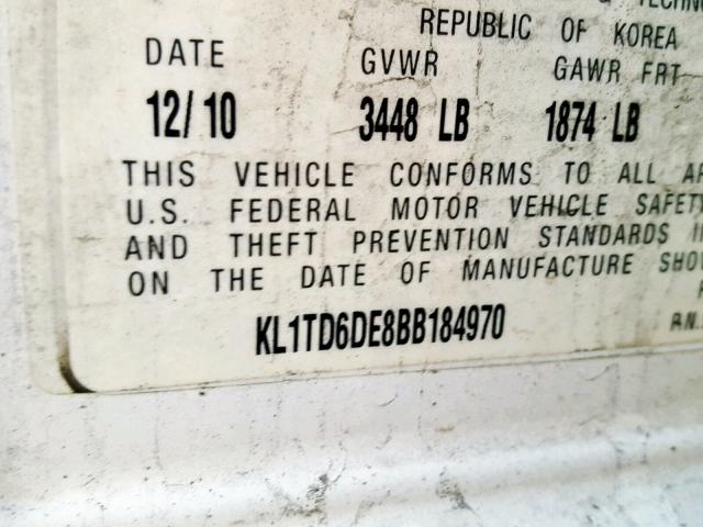 KL1TD6DE8BB184970 - 2011 CHEVROLET AVEO LS WHITE photo 10