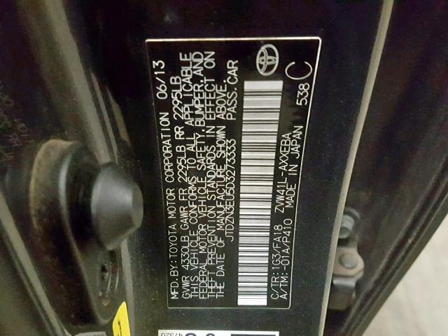 JTDZN3EU5D3273333 - 2013 TOYOTA PRIUS V GRAY photo 10