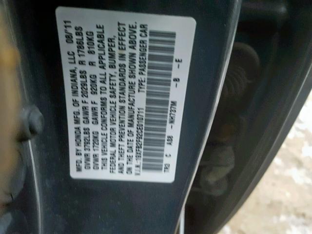 19XFB2F92CE010711 - 2012 HONDA CIVIC EXL GRAY photo 10