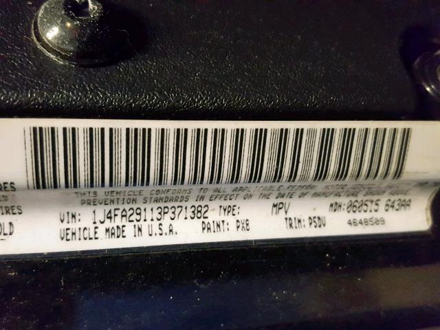 1J4FA29113P371382 - 2003 JEEP WRANGLER / BLACK photo 10