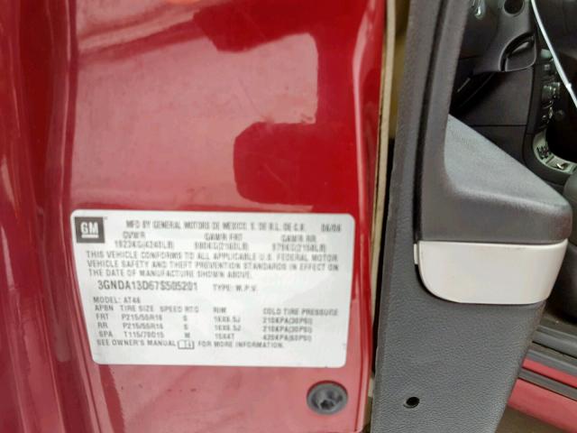 3GNDA13D67S505201 - 2007 CHEVROLET HHR LS BURGUNDY photo 10