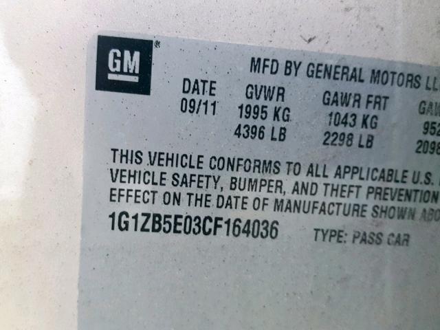 1G1ZB5E03CF164036 - 2012 CHEVROLET MALIBU LS შავი ფოტო 10