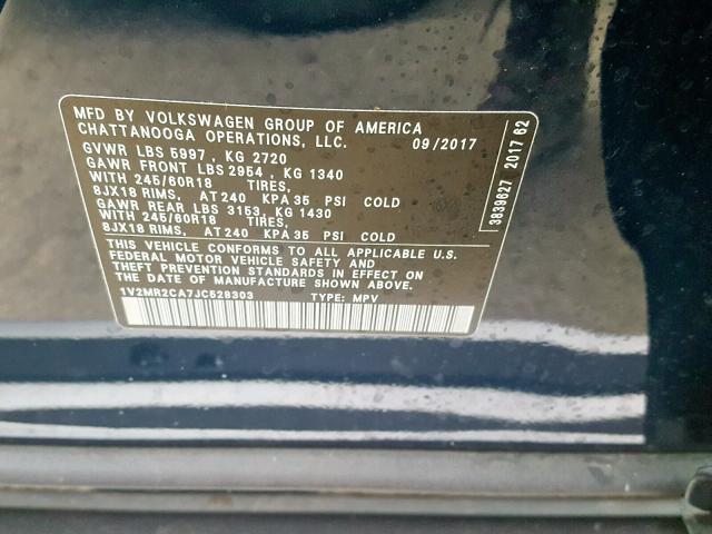 1V2MR2CA7JC528303 - 2018 VOLKSWAGEN ATLAS SEL Mavi foto 10