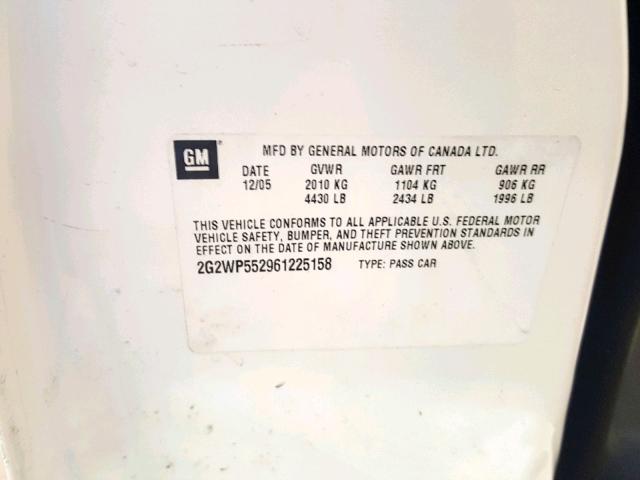 2G2WP552961225158 - 2006 PONTIAC GRAND PRIX WHITE photo 10