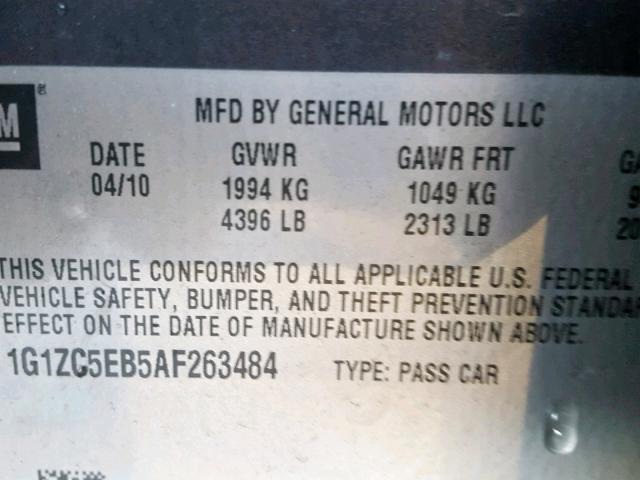 1G1ZC5EB5AF263484 - 2010 CHEVROLET MALIBU 1LT GRAY photo 10