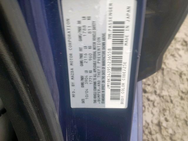 JM1BK343951236558 - 2005 MAZDA 3 HATCHBAC BLUE photo 10