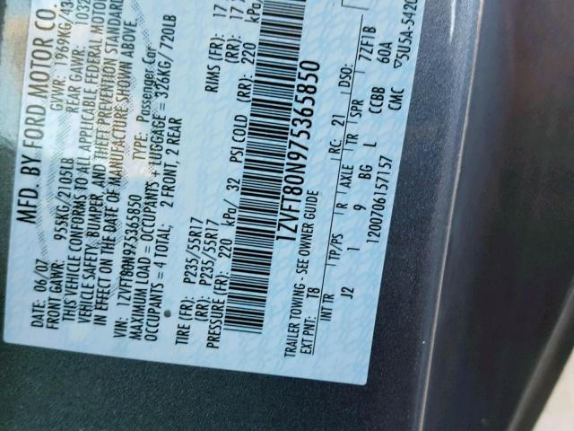 1ZVFT80N975365850 - 2007 FORD MUSTANG 灰色 照片 10