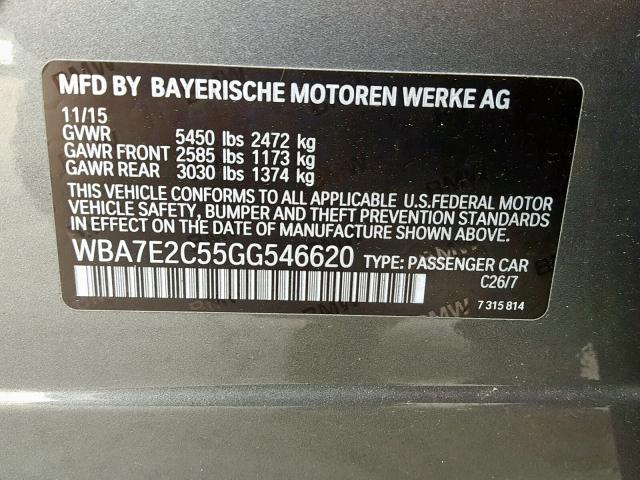 WBA7E2C55GG546620 - 2016 BMW 740 I CHARCOAL photo 10