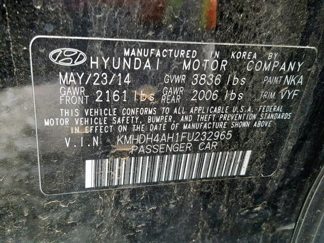 KMHDH4AH1FU232965 - 2015 HYUNDAI ELANTRA SE BLACK photo 10