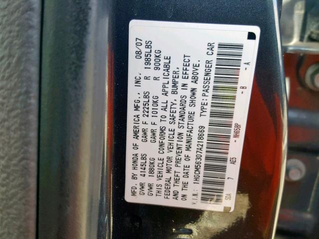 1HGCM56307A218669 - 2007 HONDA ACCORD SE CHARCOAL photo 10